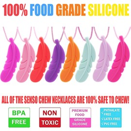 GNAWRISHING Sensory Chew Necklace for Girls, 8-Pieces-Feathers Chew Necklaces for Kids with Autism, ADHD, SPD, Chewing, Oral Motor