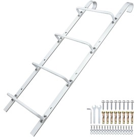 Zwinz 4-Rung Window Well Ladder Hooked, Heavy Duty Steel Fire Escape, Powder-Coated Basement Egress Wall Mounted, 45.2" Lx17.9 W, White