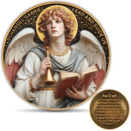 Archangel Gabriel Religious Challenge Coin with Prayer – 3D Angel Pocket Coin with Clear Case – Zinc Alloy Faith Gift for Protection, Guidance, and Inspiration (1.57 Inch)