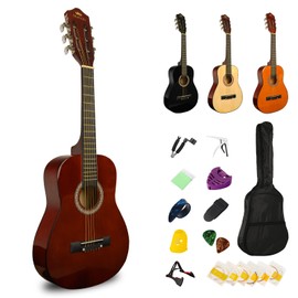 BESYOU 30in Beginner All Wood Classical Guitar Starter Kit with Gig Bag, Tuner, Capo, Cloth, Strap w/Pick Holder - Brwon…