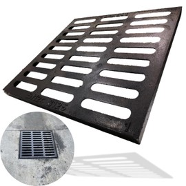 MOSINSBO Cast Iron Drain Grate, 20x20 Outdoor Drain Cover, C Class Replacement Sewer Grate, Durable Heavy Duty Channel Grate, Black Square Drainage Grate for Driveway, Concrete, Yard, Garage