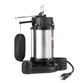 VEVOR Submersible Sump Pump, 0.5HP 4188GPH, 24 ft Lift Cast Iron Sewage Water Pump with 10 ft Power Cord and Automatic Float Switch, Stainless Steel for Clean Flooded Basement Yard Farm Sewer