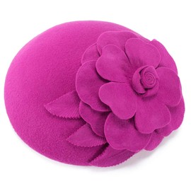 Lawliet Autumn Winter Beret Hat Flower Wool Fascinator Hat Gatsby Style Hair Pillbox Hat Lady Cocktail Wedding Party Dress Fedoras (Hot Pink)