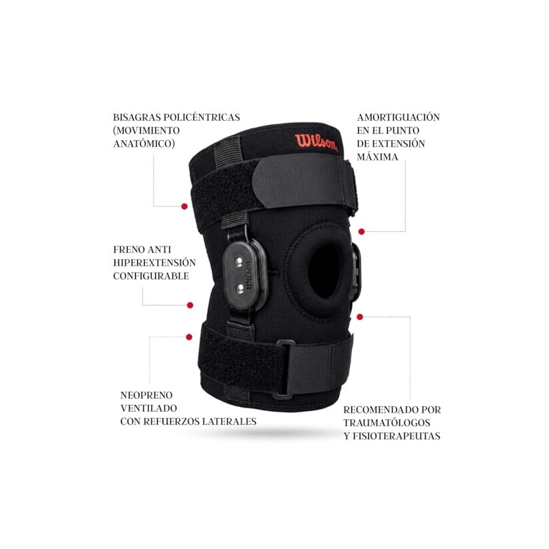 Wilson AW206S Rodillera con Bisagras Mediano, Color Negro