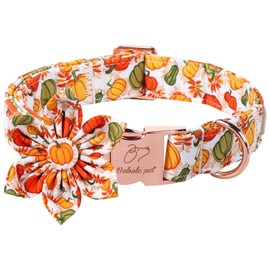 Babole Pet Fall Dog Flower Bow Tie Collar Adjustable Thanksgiving Boy Girl X-Small Puppy Dog Cotton Collars Rose Gold Metal Buckle Color Pumpkin Printed XS