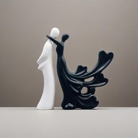 Dwysswyd Black and White Dancing Couple Sculpture - 9 Inch Modern Resin Abstract Art Figurine, Glossy Home Decor for Mantel/Shelf, Wedding Symbolizing Love & Unity (White and Black)