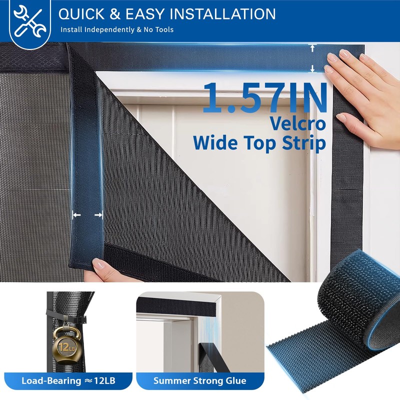 Magnetic Screen Door Fits 32x80 Inch Front Door Heavy Duty