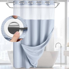 No Hook Shower Curtain with Snap in Liner Set Less Time White Waffle Shower Curtain for Bathroom Light Eye - Color: Mist Blue, Size: Extra Long 87"L x 72"W