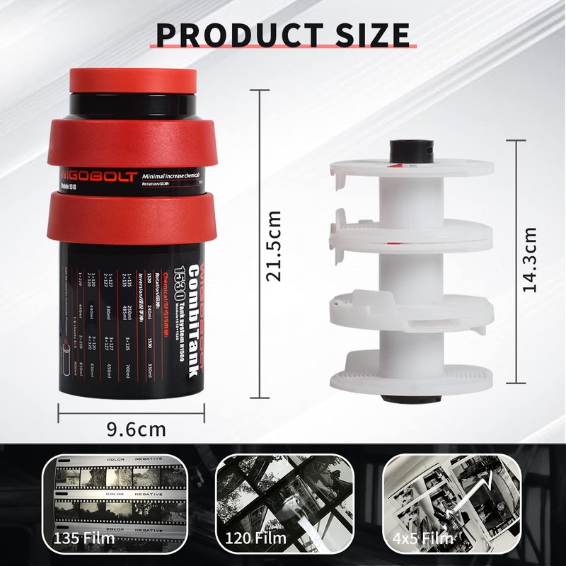 eTone Universal Darkroom Developing Tank with 3 Spiral Reels for