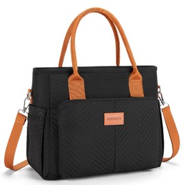 Lunch Bag for Women, Insulated Lunch Box for Work, Large Leakproof Cooler Purse with Side Pockets & Removable Shoulder Strap Women's Lunch Tote Bag for Picnic Work Beach Cute Lunch Bags (Black)