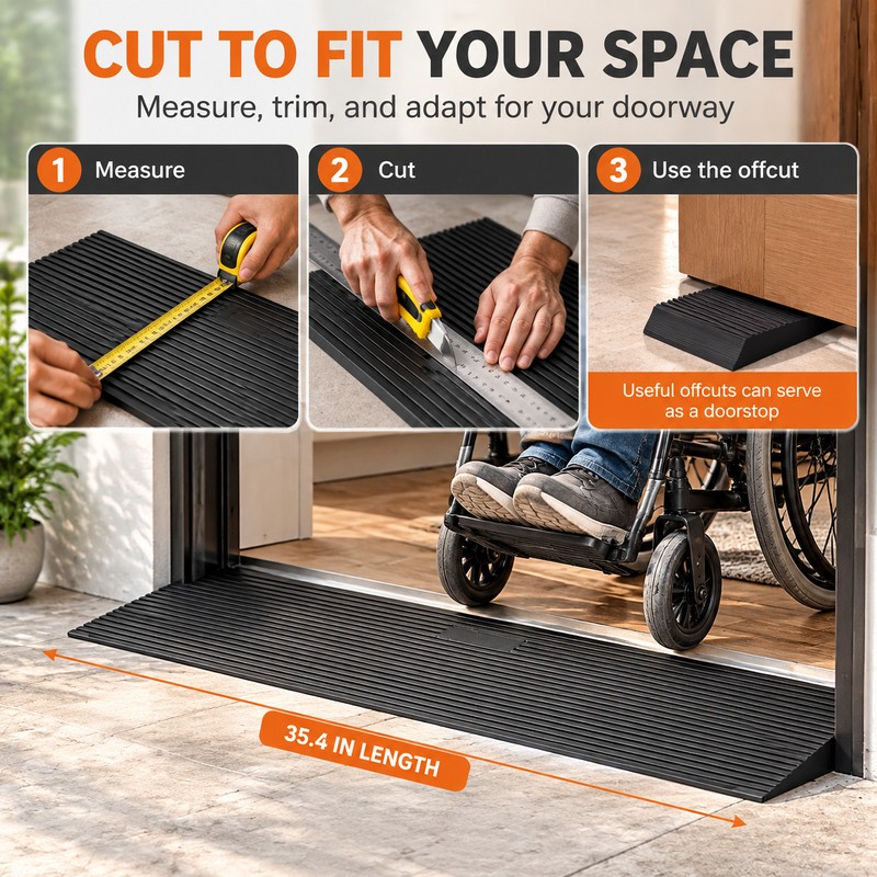 **Cuttable Natural Rubber Threshold Ramp – 1.2" & 1.6" Height