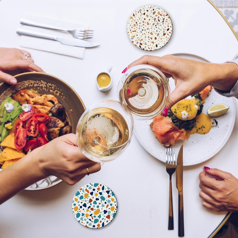 6 Pcs Coasters for Drinks with Holder, Terrazzo Marble Absorbent