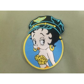 Unbranded Betty Biker With Cap Embroidered Patch.