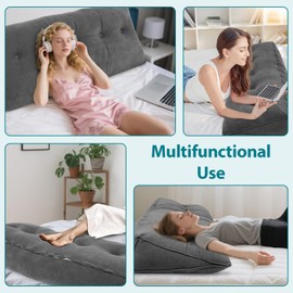 King-Triangular Wedge Pillow with Removable Cover, headboard Pillow with 1 Side Pocket, Pillow Wedge for Back Support, Improved Sleep, Dark Gray