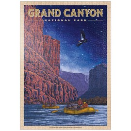Grand Canyon National Park - Night Rafting, Vintage Travel Poster - Premium 1000 Piece Puzzle - MyPuzzle Special Collection by Havana Puzzle Company