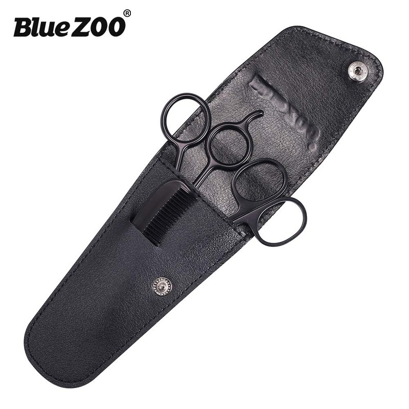 BlueZOO Beard Mustache Scissors and Comb Kit with PU Storage