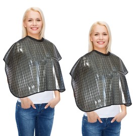 Geyoga 2 piezas impermeables para teñir el cabello, capa de maquillaje, salón de belleza, peluquero, babero, champú, corte de peinado, delantal con cierre de gancho y bucle para artistas cosméticos y peluqueros (negro), Negro -, Medium