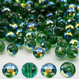 YINGLUBEN 70PCS Crystal Glass Beads for Jewelry Making, Crystal AB Color 10mm Round 96 Faceted Sparkling Glass Beads Bulk for Craft Necklace Bracelet Earring(Peacock GreenAB)