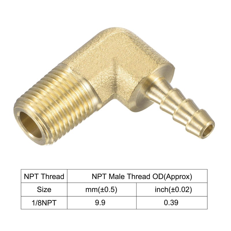 sourcing map Brass Hose Barb Fitting Elbow 3/16 Inch x