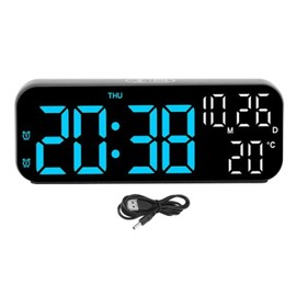 Digital Clock Dual Display Voice Control 3 Adjustable Brightness Date Temp Display Countdown LED Electronic Alarm Clock Black Blue Lamp