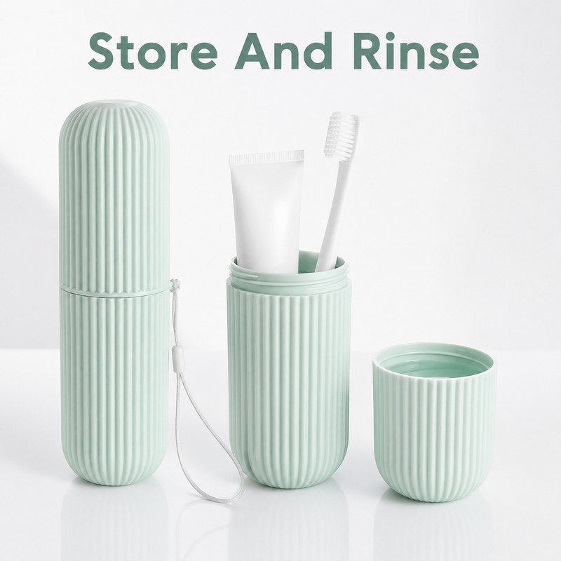 Portable Travel Toothbrush Holder with Cup - Compact Toothpaste Storage
