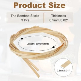 MECCANIXITY 3 Rolls Bamboo Strips for Weaving, 0.31" x 10ft Basket Weaving Supplies Wicker Repair Kit 0.5mm Thick Thin Bamboo Strips for Basket Making DIY Crafts Furniture Chandelier