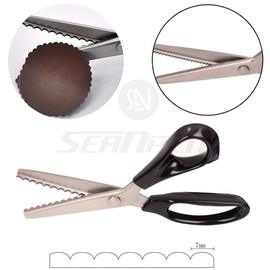 Fabric Pinking Shears Craft Scissors，Serrated Scalloped stainless Steel Handled Professional Sewing black Scissors, Scissors for Leather, Tailoring, Paper Crafts Hand shears etc. (Scalloped7mm)