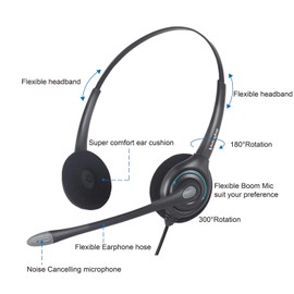 VoiceJoy QD(Quick Disconnect) Binaural Headset with Microphone RJ9 Plug for Cisco IP Phones 794X 796X 797X 69XX Series and 8811,8841,8851,8861,8941,8945,8961,9951,9971 etc