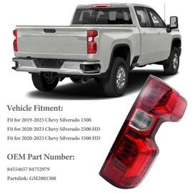 LEVANLIGHT Tail Light Assembly with Bulb and Harness Compatible for 2019-2023 Chevy Silverado 1500 2500HD 3500HD Halogen Type Rear Brake Signal Lamp Left Driver Side, Replaces# 84554656, GM2800308