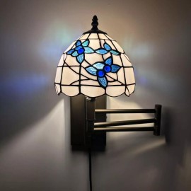 Enjoy decor Lamps Tiffany Style Sconce Lamp Plug In Swing Arm White Stained Glass Flowers 15”H