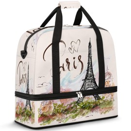 Paris Eiffel Tower Foldable Travel Duffel Bag, Expandable Sports Gym Bag with Shoes Compartment Weekender Overnight Totes Bags for Women Men