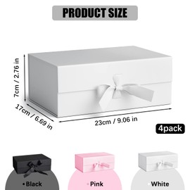 Chostky 4PCS Gift Box with Lids, 23x17x7cm Magnetic Closure Folding Gift Boxes, Bridesmaid Proposal Box with Ribbons for Christmas Mother's Day Graduations Weddings Birthdays (2white+2pink)