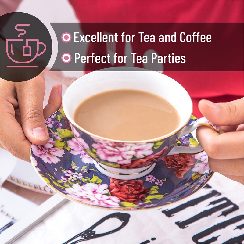 BTaT- Tea Cups and Saucers, Set of 6, 8 oz,