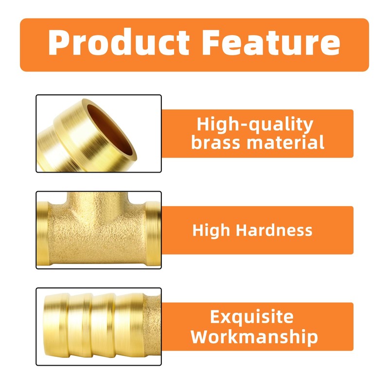 GASHER 5 pcs Brass Hose Barb Tee, 3-Way Tee Hose