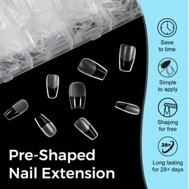 TOMICCA Coffin Nail Tips, 240Pcs Full Cover Clear Soft Medium Coffin Gel Nail Tips, Acrylic Nails for Nail Extension Long Last Fake nails for Manicure Art DIY Home, 15 Sizes