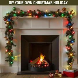 TW SHINE 30 FT Pre-Lit Christmas Garland Decorations, 100 LED Lighted Artificial Pine Garlands with 8 Modes, Green Garland for Indoor Outdoor Door Home Stairs Holiday Decor, Multi-Colored