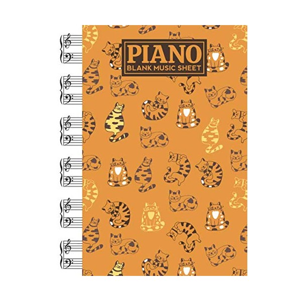 Piano Blank Music Sheet: Notebook Manuscript Paper with Funny Cats