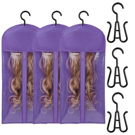 Gearina 3Pcs Extra Long Wig Bags with Hanger - Hair Extension Holder & Storage Storage for Multiple Dust-proof (23.6 Inch)
