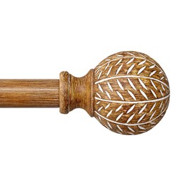 QDWIS Wood Curtain Rods for Windows 66 to 120 Inch(5.5-10ft),1'' Diameter Drapery Rods with Imitation Wood Grain Leaf Pattern Finials,Boho Adjustable Heavy Duty Curtain Rods Set,36-120''