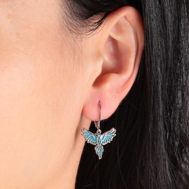 CiNily Phoenix Earrings 14K White Gold Plated Turquoise Phoenix Dangle Earrings Animal Jewelry Gifts for Women Mom
