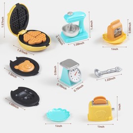 Keldoner Miniature Dollhouse Accessories, Doll House Accessories Set, Dollhouse Kitchen Accessories Incl Stand Mixer & Kitchen Scale & Waffle Maker & Toaster, Mini Stuff (B)
