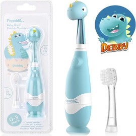 Papablic (Max) Toddler Sonic Toothbrush 1-3Y with Smart LED Timer & Dino Cover, 2 Brush Heads, Last Stock! - Style: 2 Brush Heads Debby
