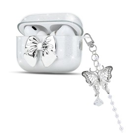 DiyGody for AirPods Pro 2 (2022) Case Cover with Electroplated Butterfly Keychain, Glitter Plating Bow Tie Design Clear Soft TPU Protective Shockproof Cover for AirPods Pro 2nd Generation