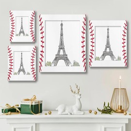FengQuGou 5x7 in Picture Frame Baseball Red White Stitching, Solid Wood With Mat Wooden Photo Frames, Photo Frames for Wall Mounting or Standing Table Top Family Baby Grandma Office Hotel Decoration
