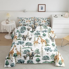 Feelyou Giraffe Elephant Comforter Set Full Size, Cartoon Animal Comforter for Kids Toddler African Safari Bedding Set Jungle Animal Duvet Set Zoo Animals Kids Durable Durable Bed Set 3Pcs