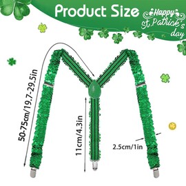 NGUP St Patrick's Day Sequin Suspenders for Men Outfit Vest Irish T-shirt Accessories Party Supplies Glitter Lucky Suspender Funny Stretch Y Back with Metal Clips Saint Pattys Paddys Day