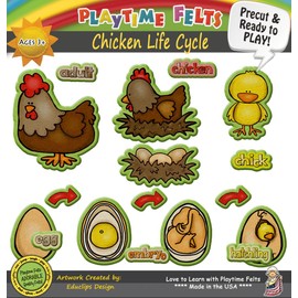 Playtime Felts Chicken Life Cycle 17 Adorable PRECUT & Ready to Play Felt Figures for Flannel Board Teaching for Toddlers, Preschoolers and Kindergarten - Durable Felt Characters