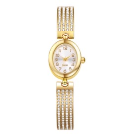 Silverora Women's Watches Diamond Wrist Watches Women: Shiny Full Diamond Analogue Quartz Watches Ladies Rhinestone Bangle Bracelet Watch with Arabic Numeral Scale Gifts for Women, Gold Oval