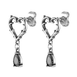 HZMAN Love Heart Earring for Women Stainless Steel Lightweight Gothic Cubic Zirconia Dangle Earring Jewelry Gift (Black)