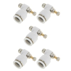 INFINAUTO Push to Connect Air Fittings 1/2" 90 Degree Air Flow Control Valve Plastic Metal 1/8"BSPT 5 Pcs White Silver Tone